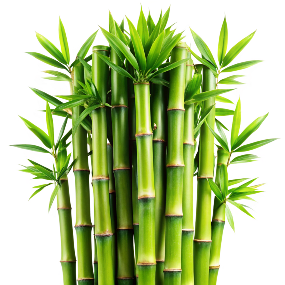 A Lush Grouping of Vibrant Green Bamboo Stalks and Leaves Against a Black Background png