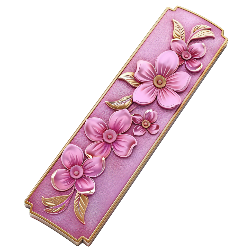 Elegant Pink and Gold Floral Rectangular Panel 3D Render Decorative Wall Art Design Element png