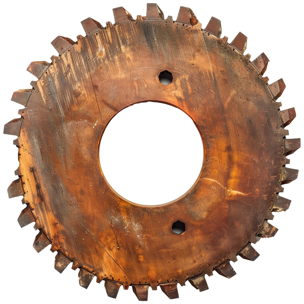 A Large Aged Wooden Gear Wheel Showing Significant Wear and Tear png