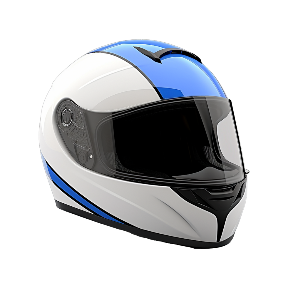 Sleek White and Blue Motorcycle Helmet with Visor for Safe Riding png