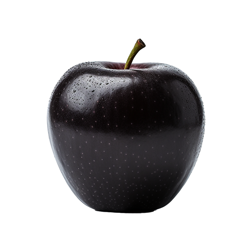 A Single Black Apple with Water Droplets Isolated on White Background png