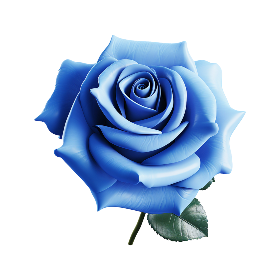 A Stunning Closeup of a Single Blue Rose with Vibrant Petals and Lush Green Leaves png