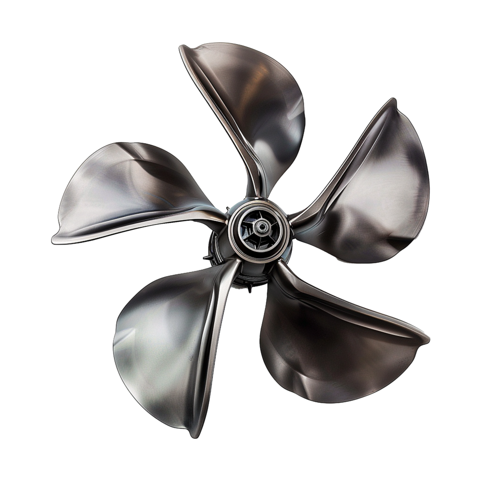 Five bladed metallic propeller isolated on white background 3D rendering png