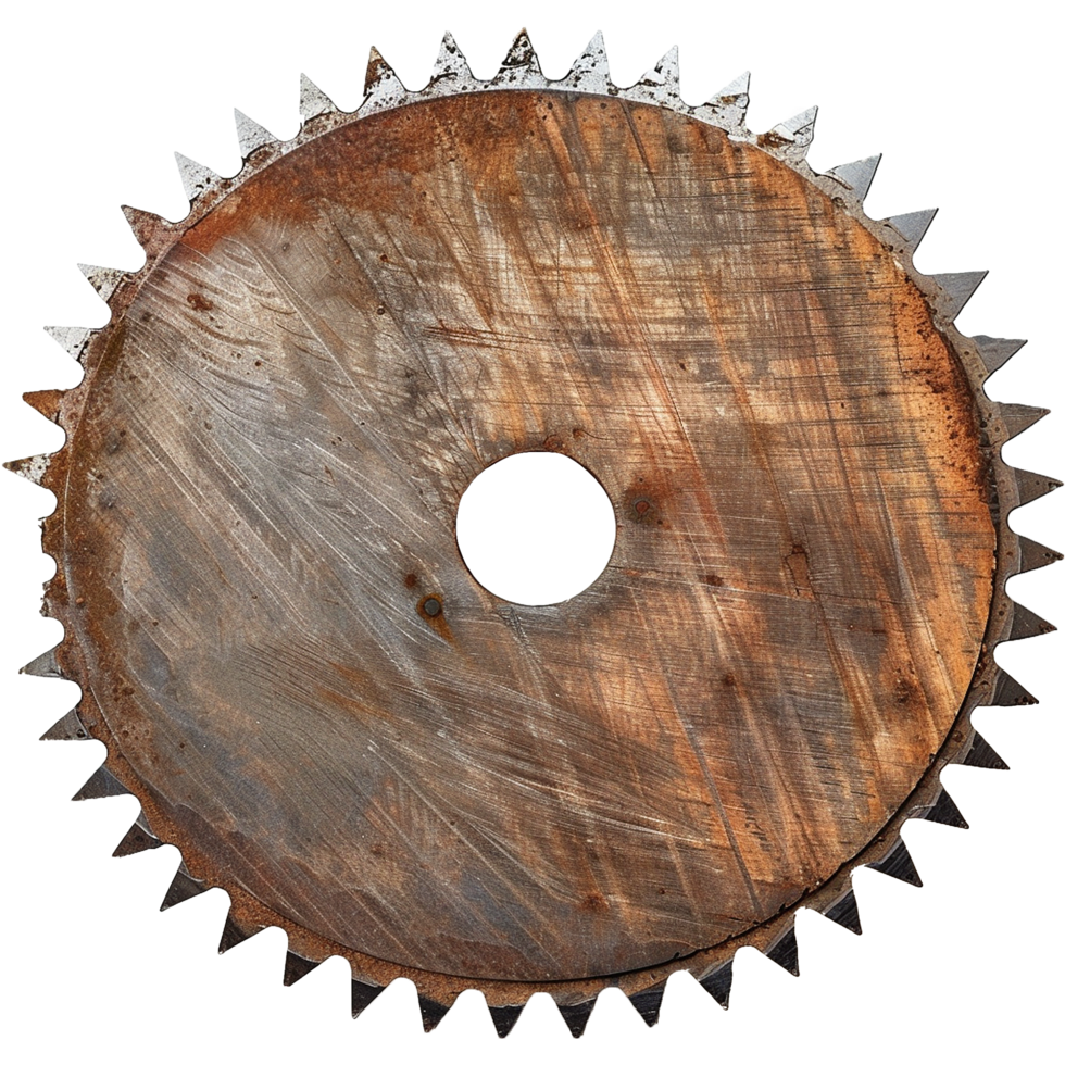 A Rusty Weathered Circular Saw Blade with Sharp Teeth png