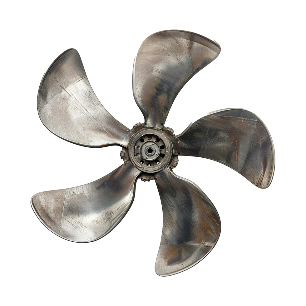 Closeup of a Weathered FiveBlade Metal Propeller Industrial Ship Boat Marine Engine Part png