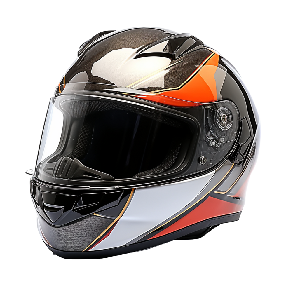 Sleek Full Face Motorcycle Helmet with Orange and Black Design png