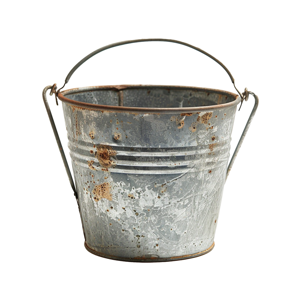 Rustic Vintage Galvanized Metal Bucket with Handle, Weathered and Patinaed png