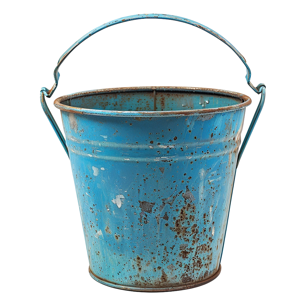 Rustic Distressed Light Blue Metal Bucket with Handle, Vintage Style Home Decor, Shabby Chic Container png