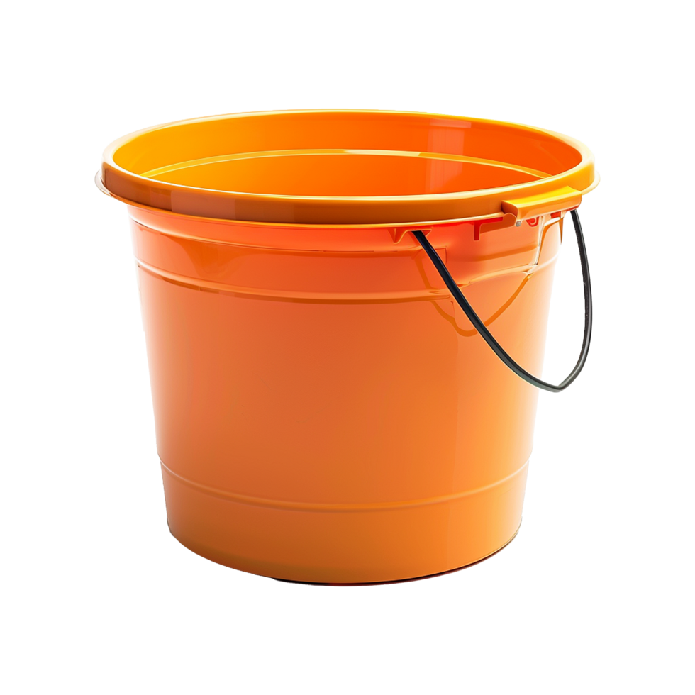A vibrant orange plastic bucket with a handle, perfect for various uses png