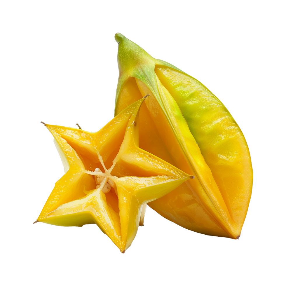 Closeup of ripe star fruits showing juicy yellow flesh and vibrant color a delicious tropical treat png