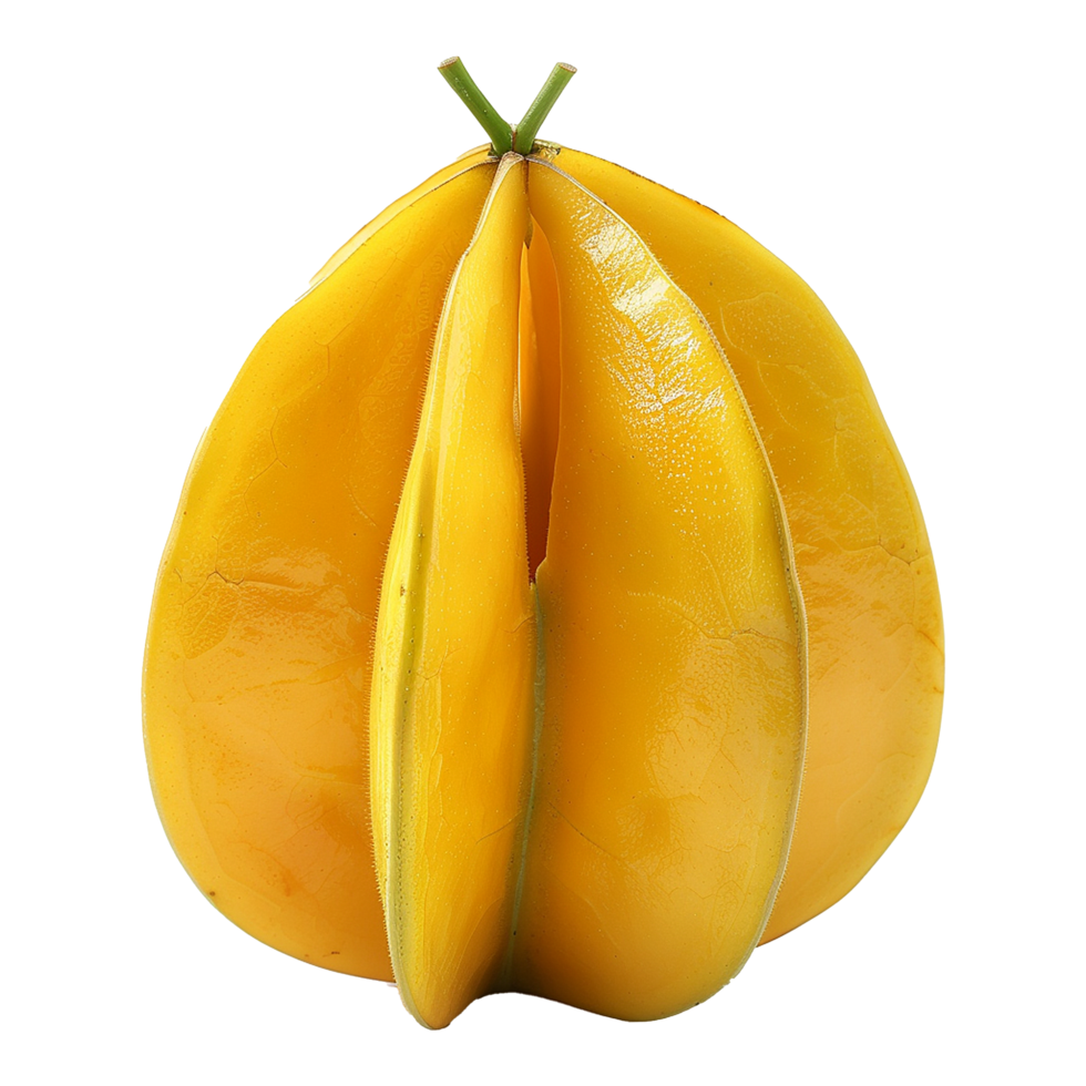 Closeup of a ripe and juicy star fruit showing its vibrant yellow color and unique starshaped segments png