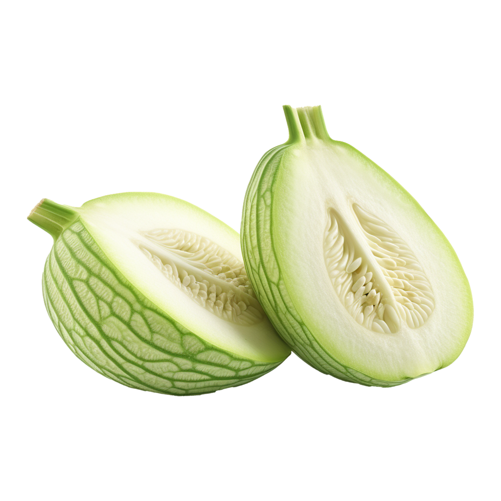 Two Halves of a Fresh Winter Melon Showing Seeds and Texture png