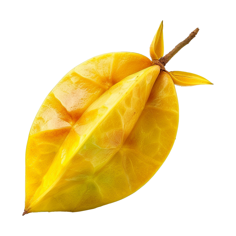 Closeup view of a ripe star fruit showing its vibrant yellow color and distinct fivepointed star shape png