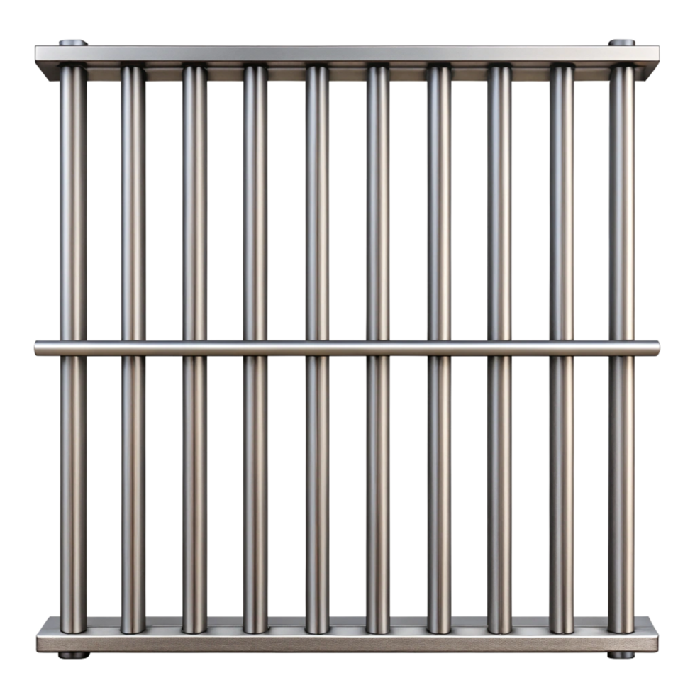 A Detailed Closeup of a Sturdy Metal Jail Cell Window Bars Image Showing Vertical and Horizontal Bars png