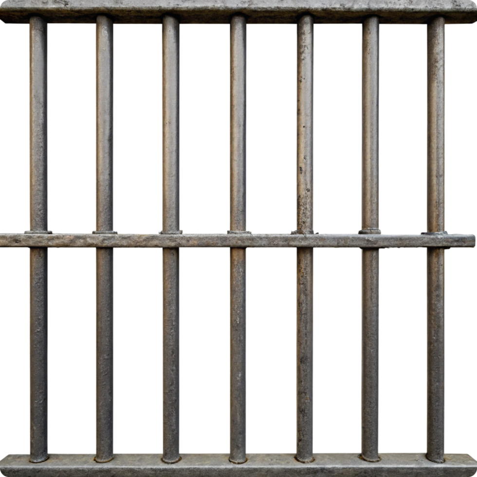 Closeup View of a Weathered Metal Jail Cell Bars Prison Fence png