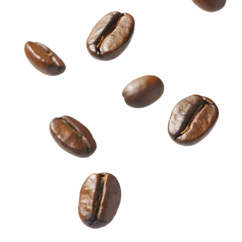 Roasted Coffee Beans Falling on Black Background Delicious Aromatic Caffeine Beverage png
