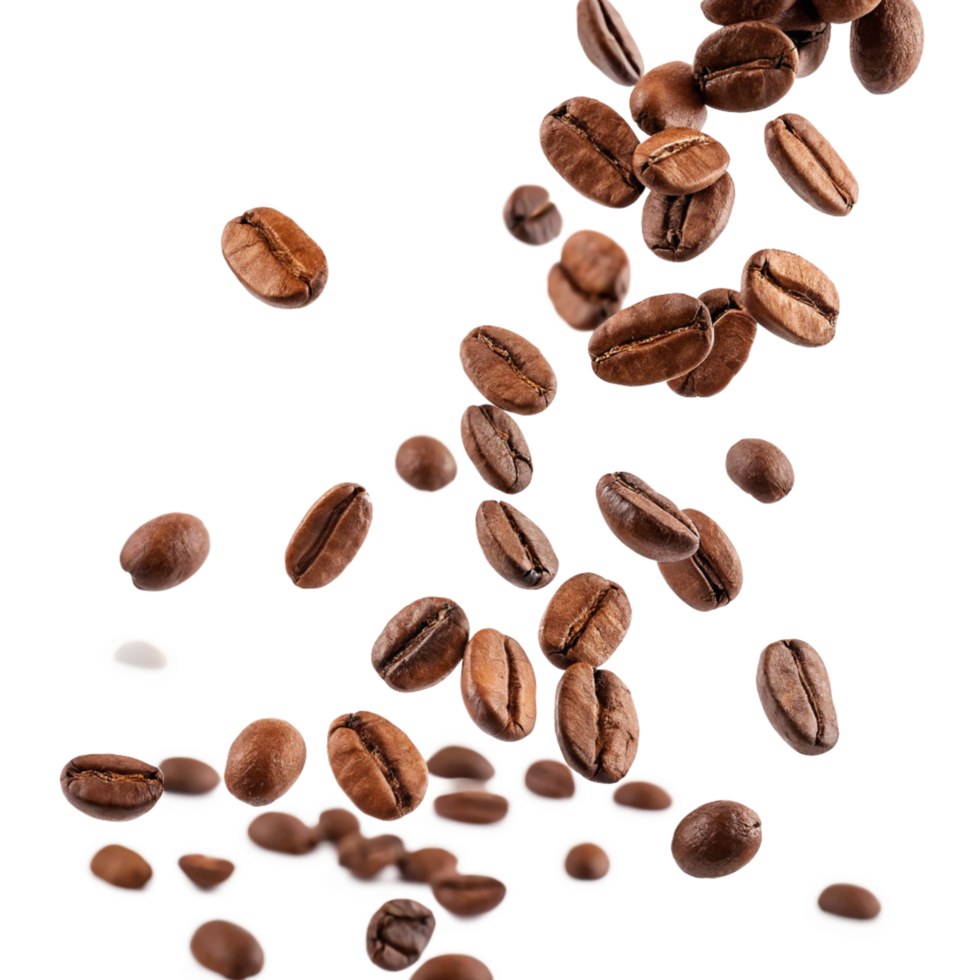 Roasted Coffee Beans Falling on Black Background Delicious Aromatic Caffeine png