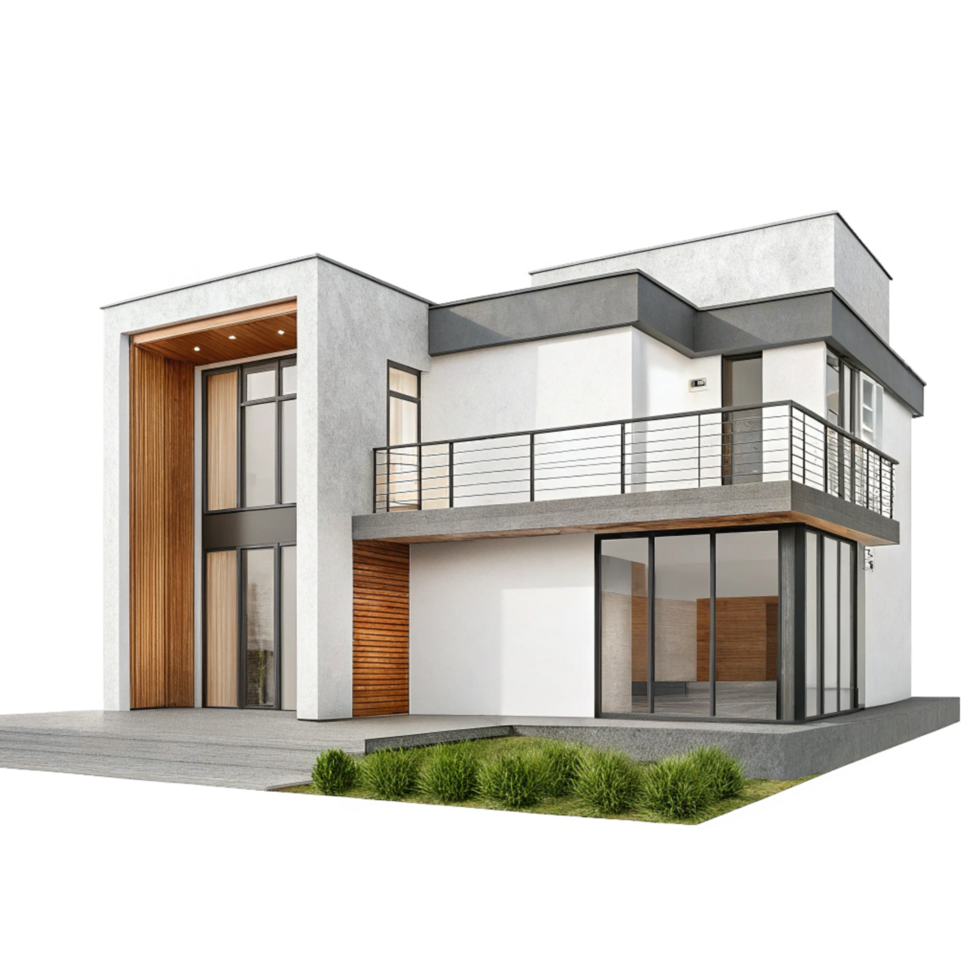 Modern Two Story Luxury Home with Balcony and Garage png