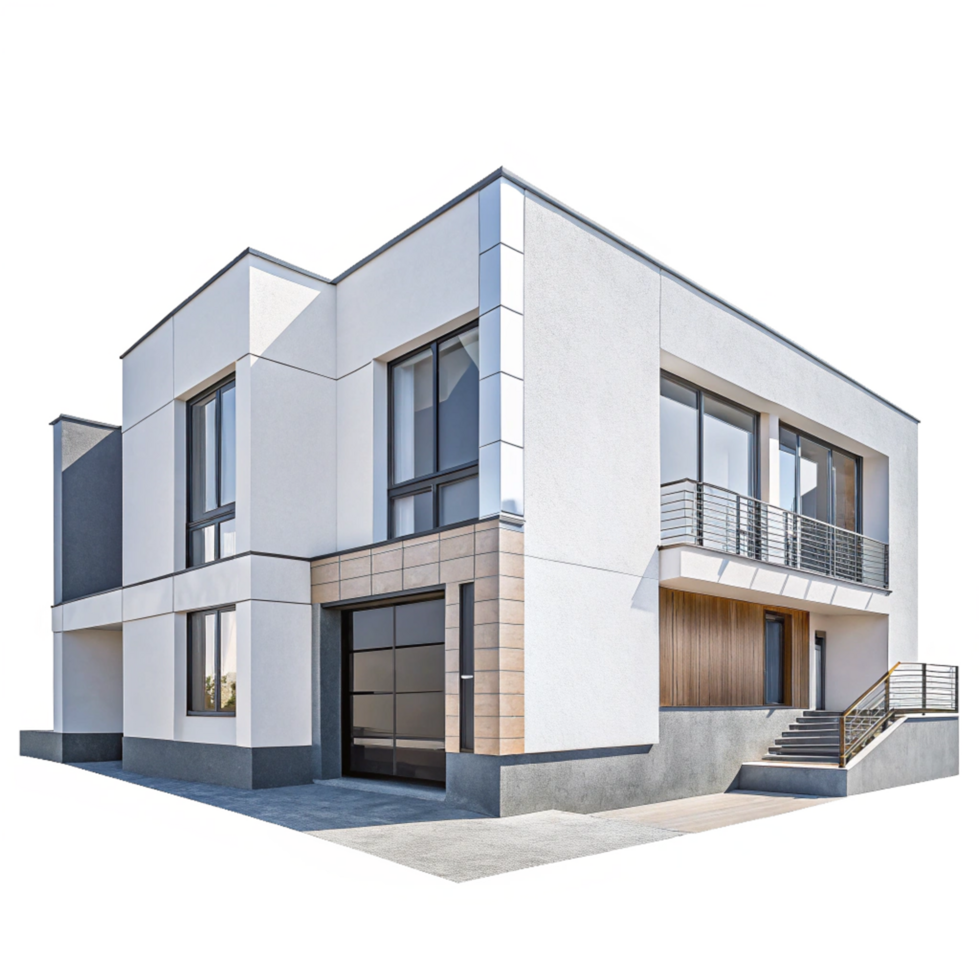 Modern Two Story House with Garage and Balcony Exterior Design png
