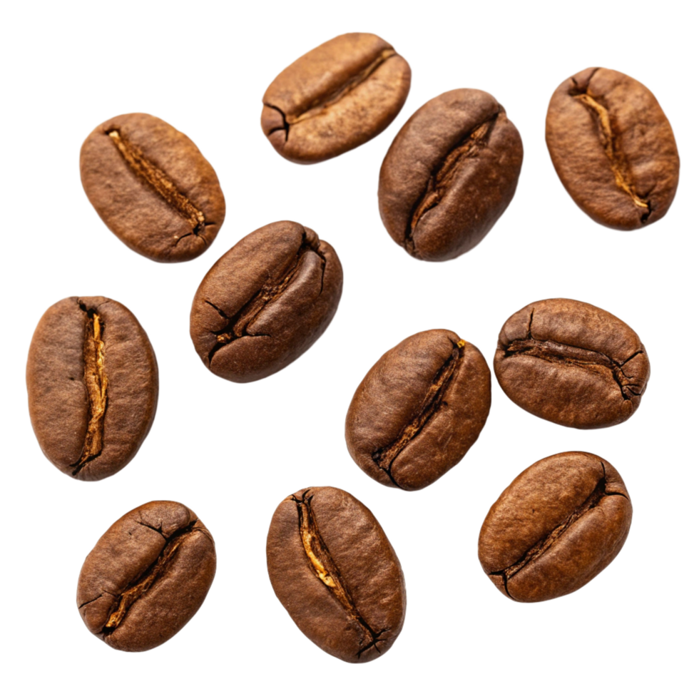 Roasted Coffee Beans Close Up View Multiple Beans Dark Background png