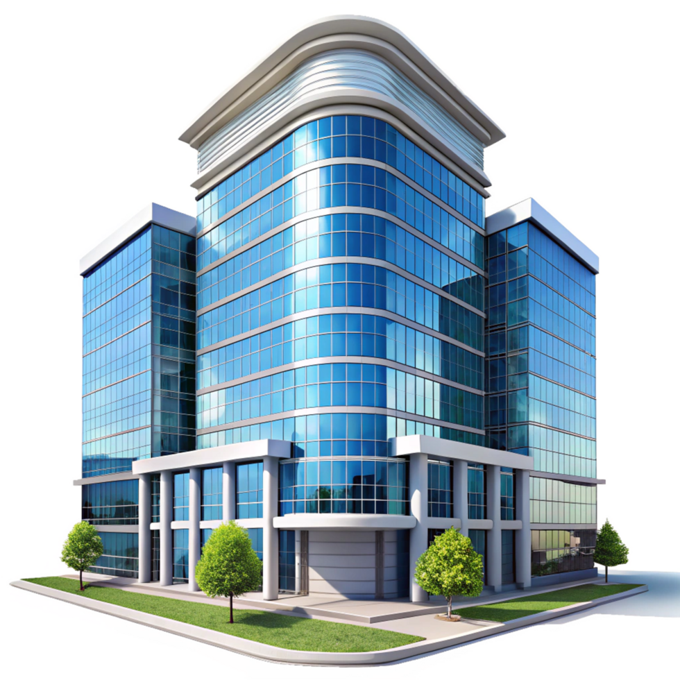 Modern Glass Office Building Exterior Architectural Design Render png