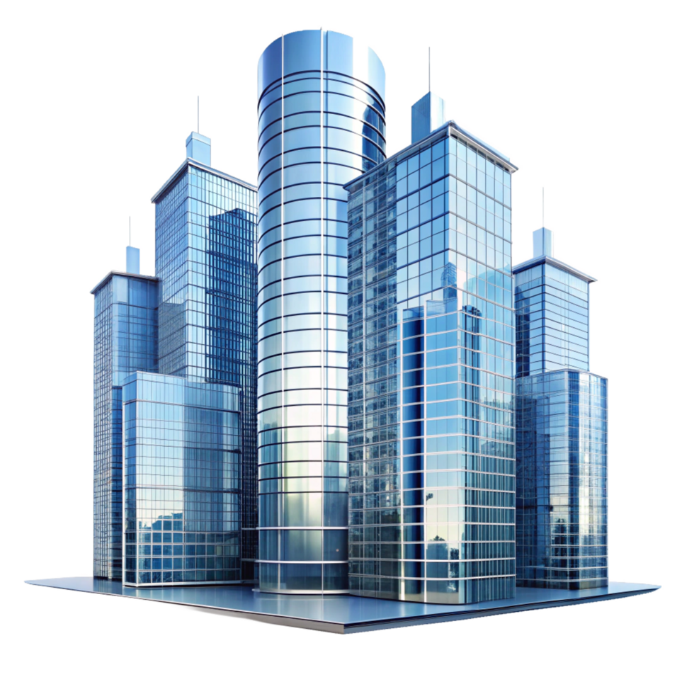 Modern Cityscape Featuring a Cluster of Sleek Glass Skyscrapers png