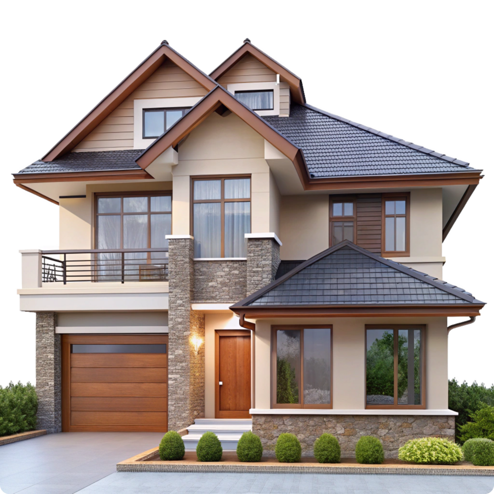 Stunning Two Story House Exterior Design with Stone Accents and Modern Features png