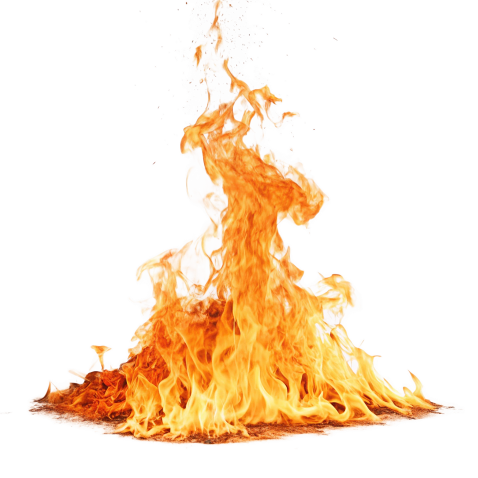 Fiery blaze burning intensely with bright orange and yellow flames against a black background png