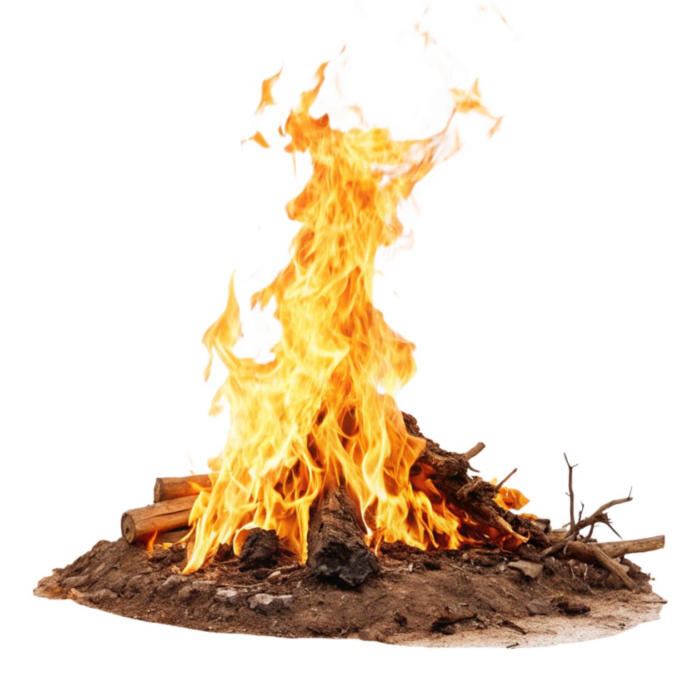 A vibrant bonfire burning brightly with intense flames and glowing embers png