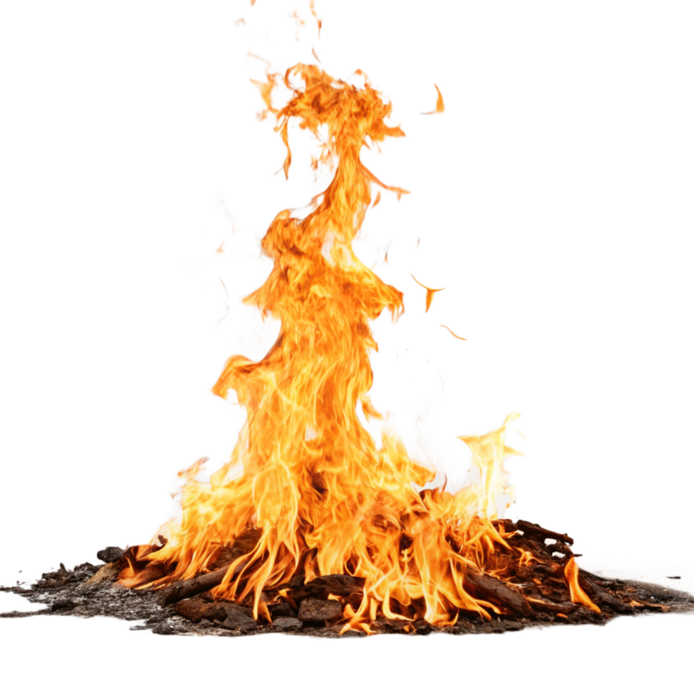 Fiery Bonfire Burning Brightly at Night with Intense Flames and Embers png