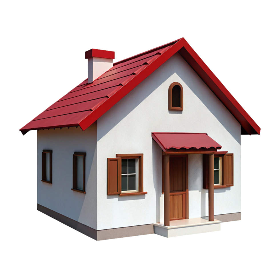 Charming Small House with Red Roof and Brown Shutters Ideal for Cozy Living png