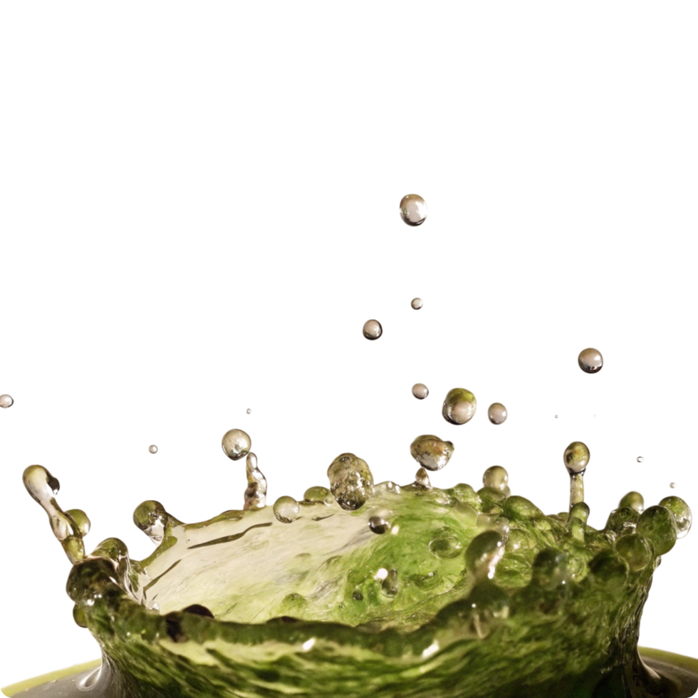 Astonishing Closeup of Green Liquid Splashing with Multiple Droplets Against a Black Background png