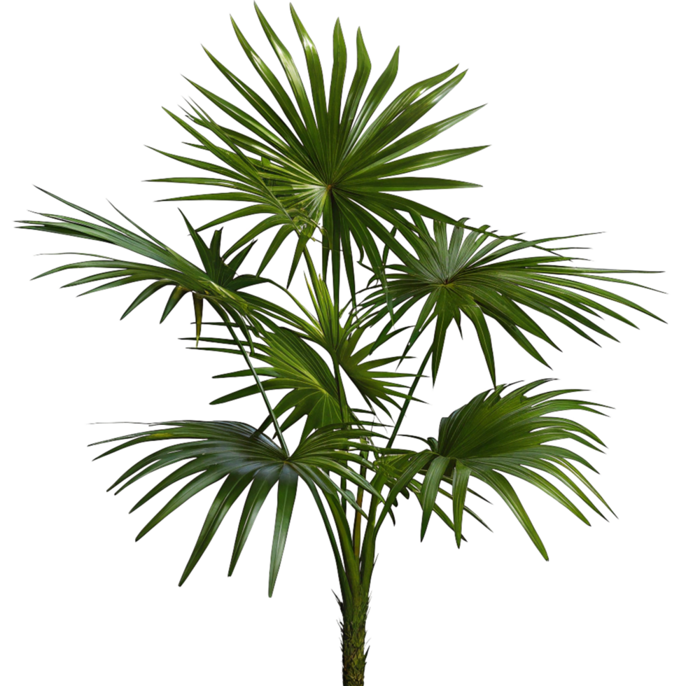 A Lush Green Rhapis Palm Plant with Multiple Fronds and a Textured Trunk png