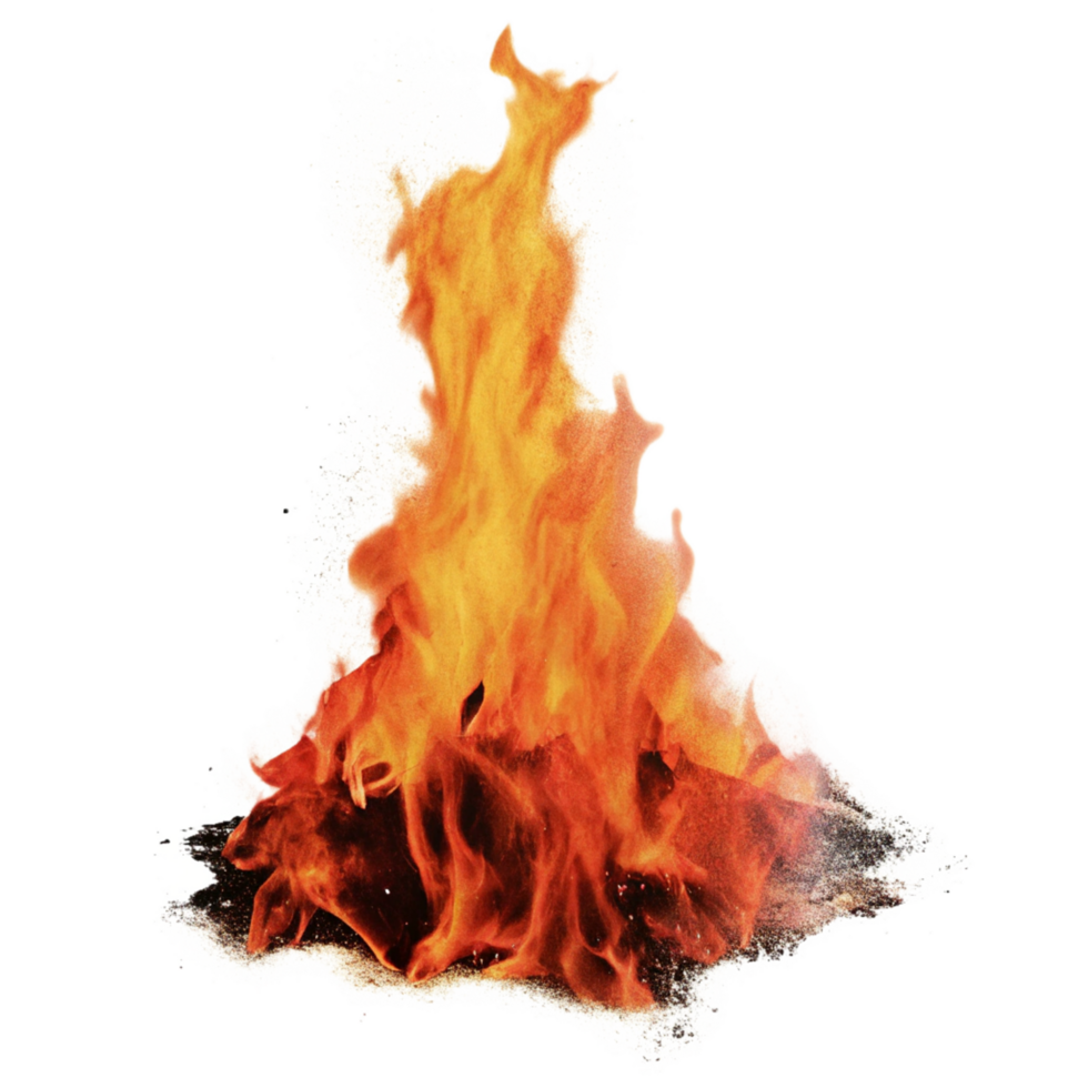 Fiery Bonfire Blazing Brightly Against a Dark Background A Vivid Image of a Campfire with Intense Flames and Embers png