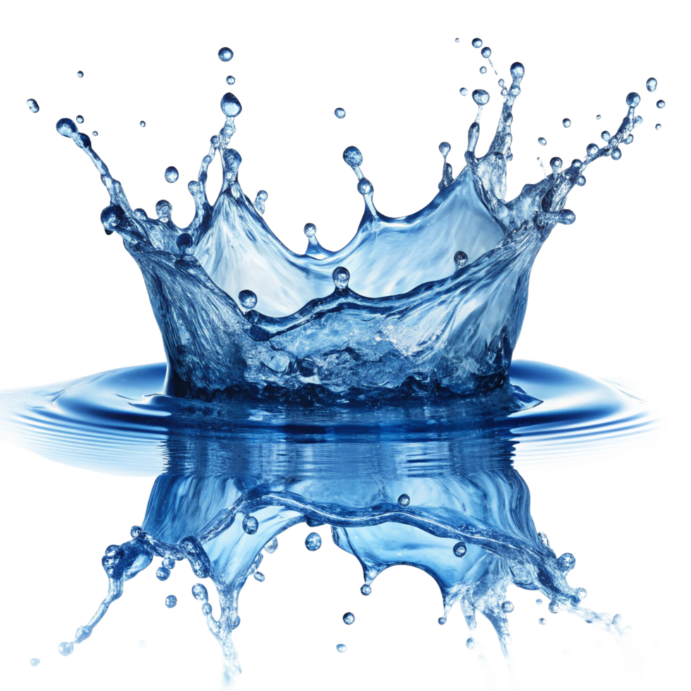 Stunning Water Splash Crown Reflection Image High Resolution Blue Liquid png