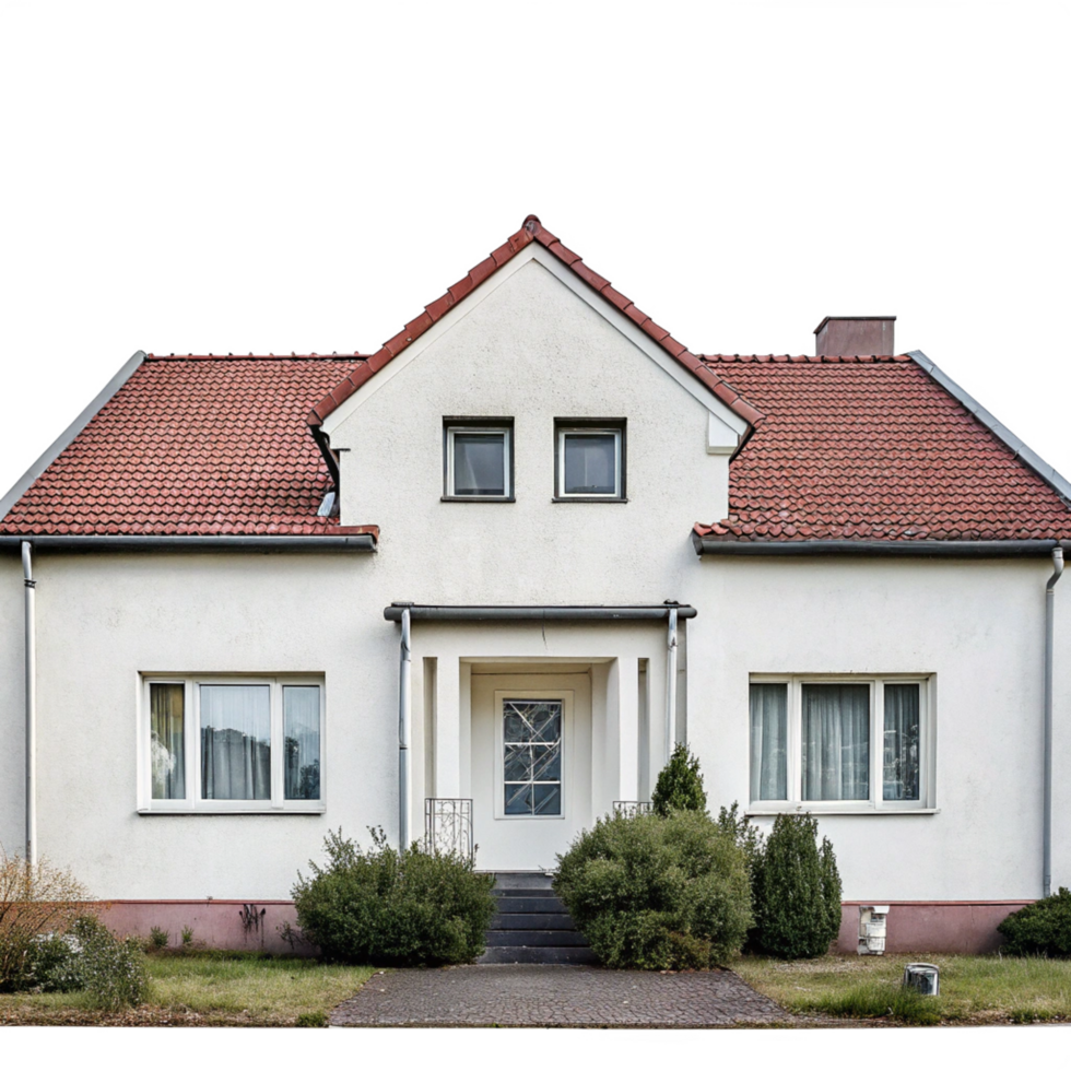 Charming White House with Red Tile Roof and WellMaintained Landscaping png