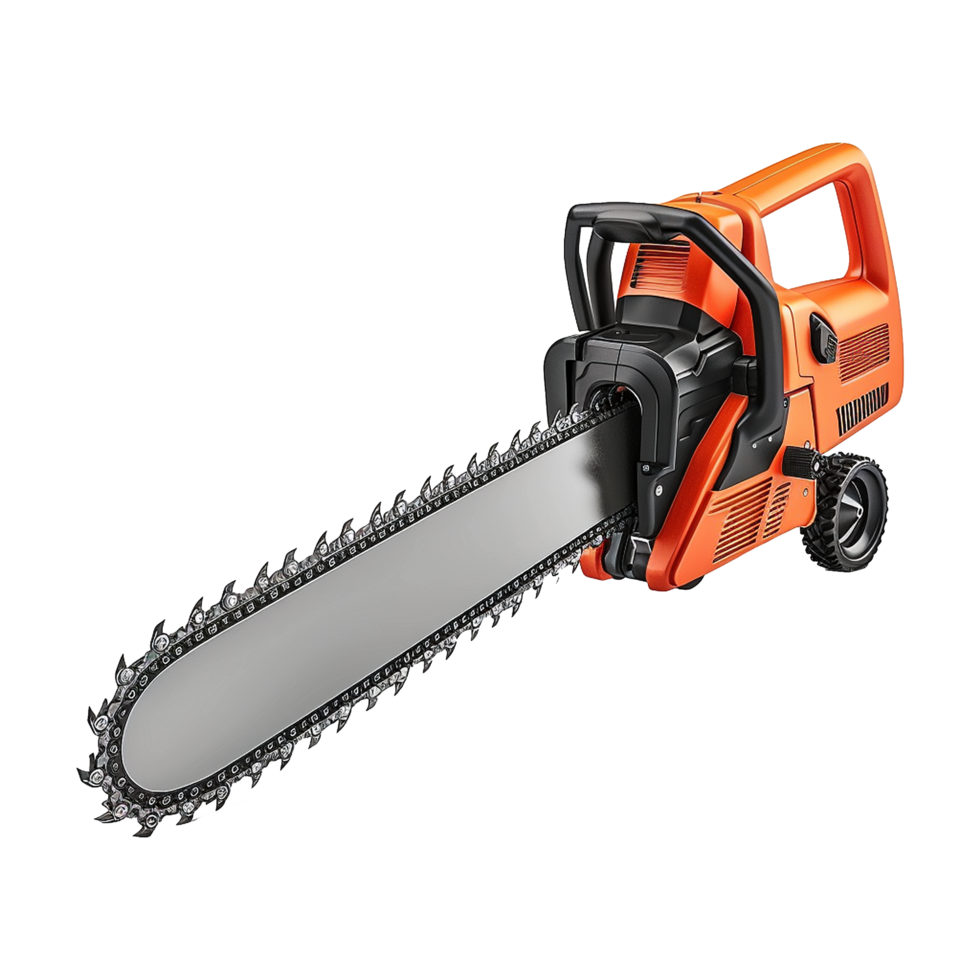 Powerful Orange and Black Chainsaw with Sharp Teeth and Durable Design for Efficient Cutting png