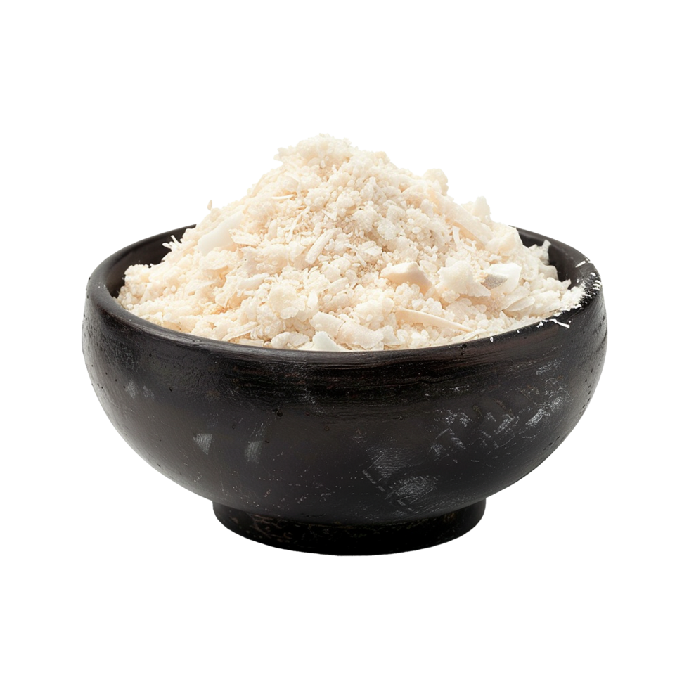 A Bowl of Fine White Shredded Coconut Flakes Ready for Baking or Cooking png
