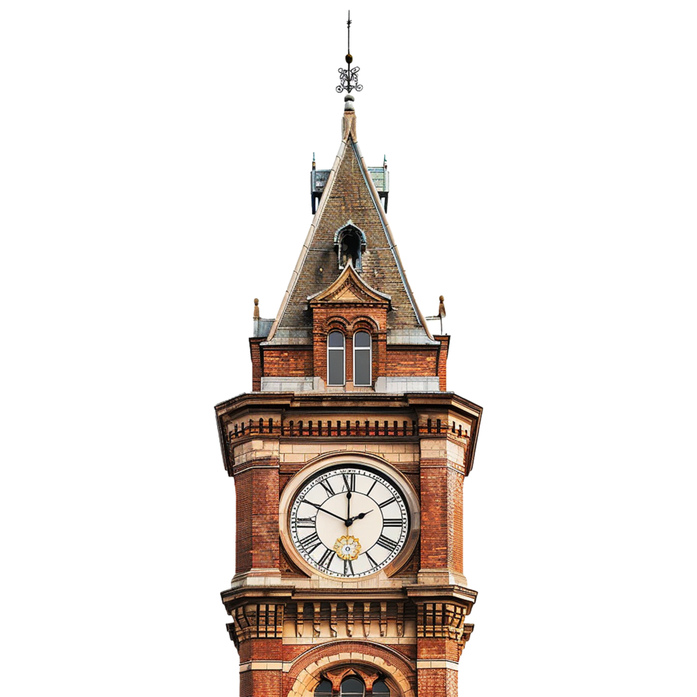 A Detailed Closeup of an Antique Brick Clock Tower with
