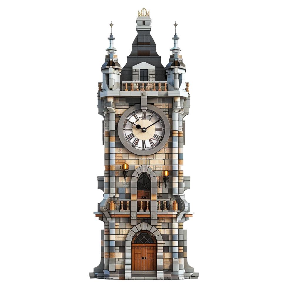 Majestic Medieval Clock Tower Building Block Set Architectural Model Detailed Design Intricate Construction png