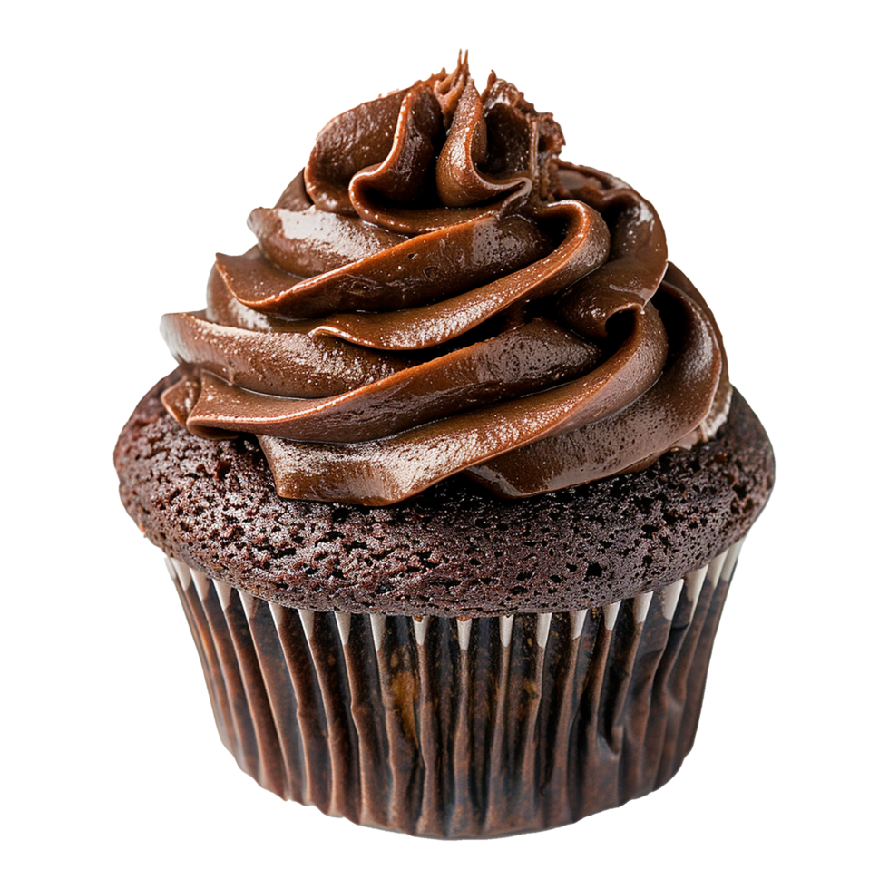 A Delicious Chocolate Cupcake with Swirled Frosting A tempting treat perfect for chocolate lovers png
