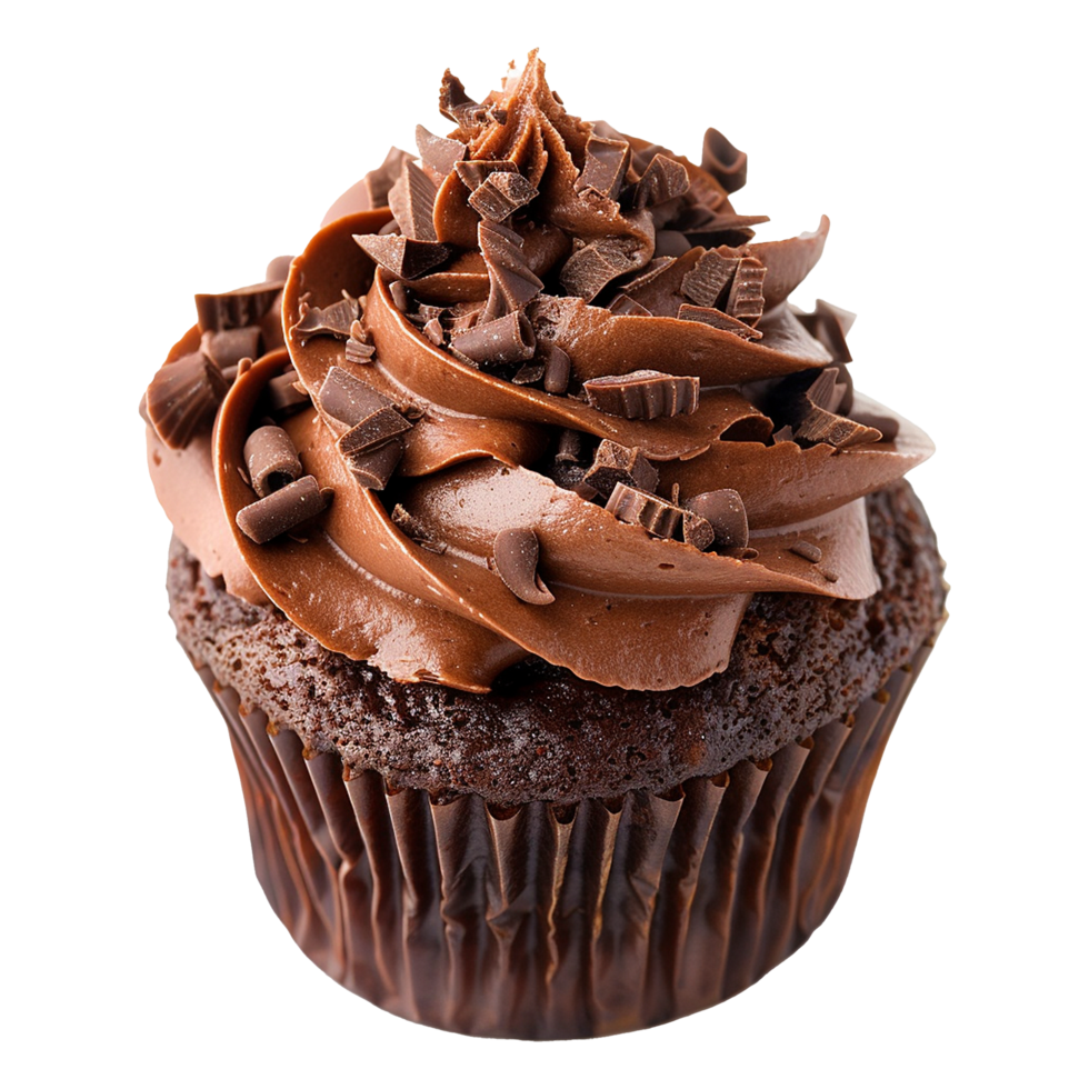 Delicious Chocolate Cupcake with Chocolate Frosting and Chocolate Shavings png
