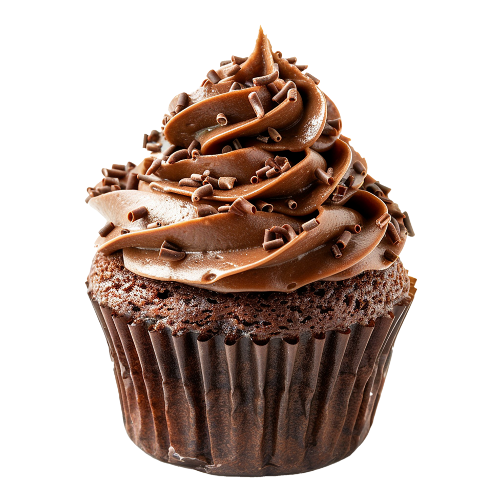 Delicious Chocolate Cupcake with Swirled Frosting and Chocolate Sprinkles A tempting treat for chocolate lovers png