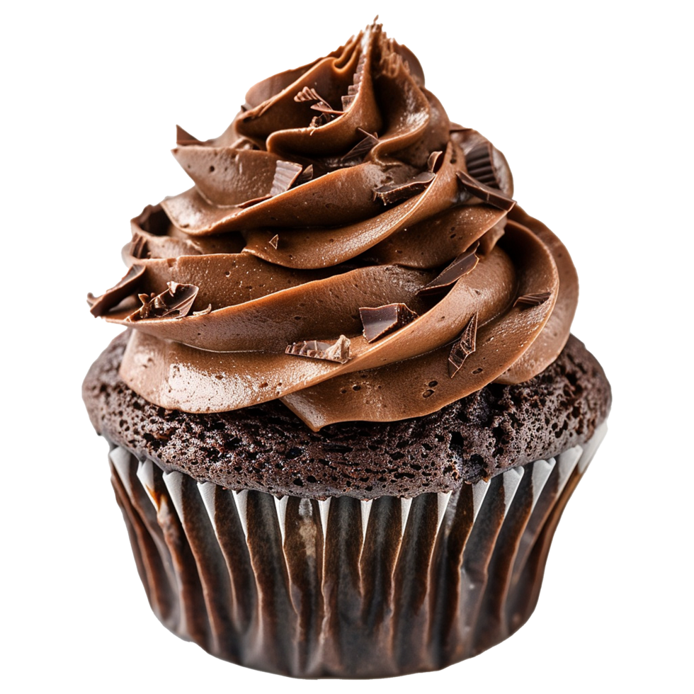 Chocolate Cupcake with Swirled Frosting and Chocolate Shavings png