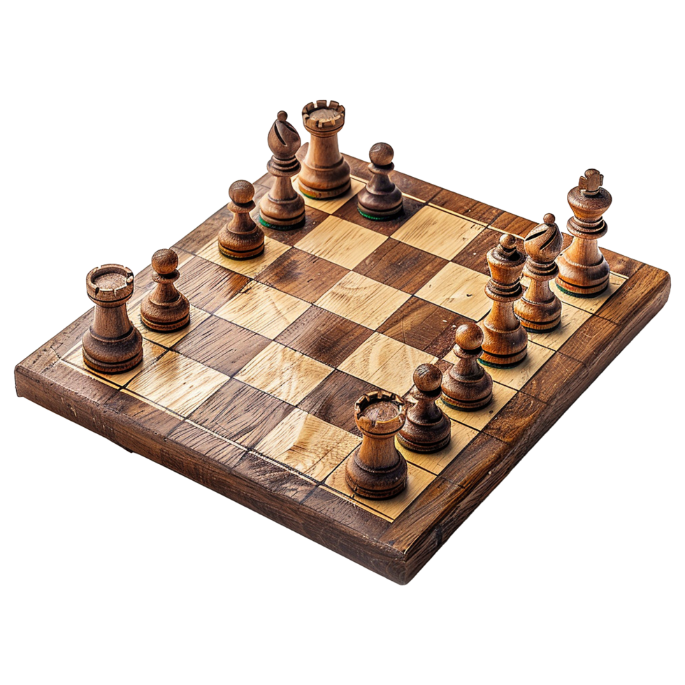 A Classic Chess Game in Progress on a Wooden Board Showing Strategic Piece Placement png