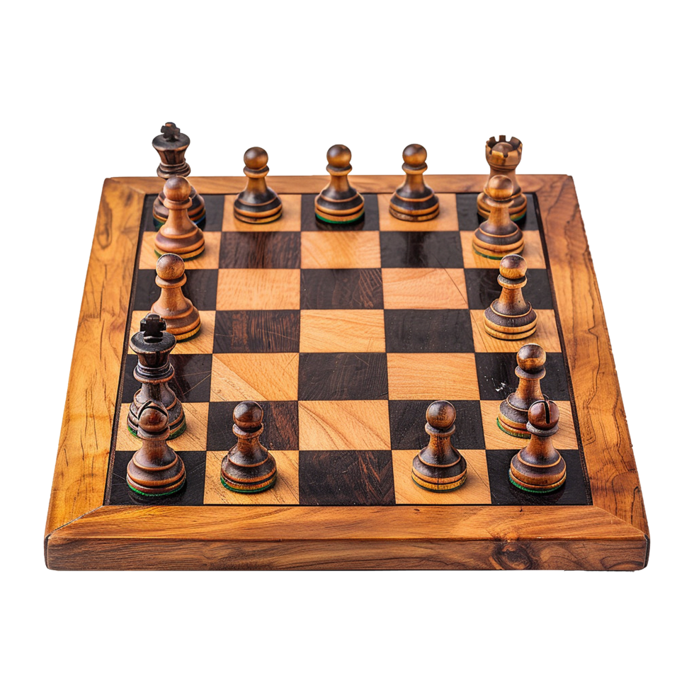 A Classic Chess Game in Progress on a Wooden Board png