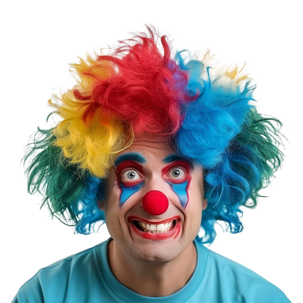 A Portrait of a Man Wearing a Colorful Clown Wig and Makeup a Festive and Playful Expression png