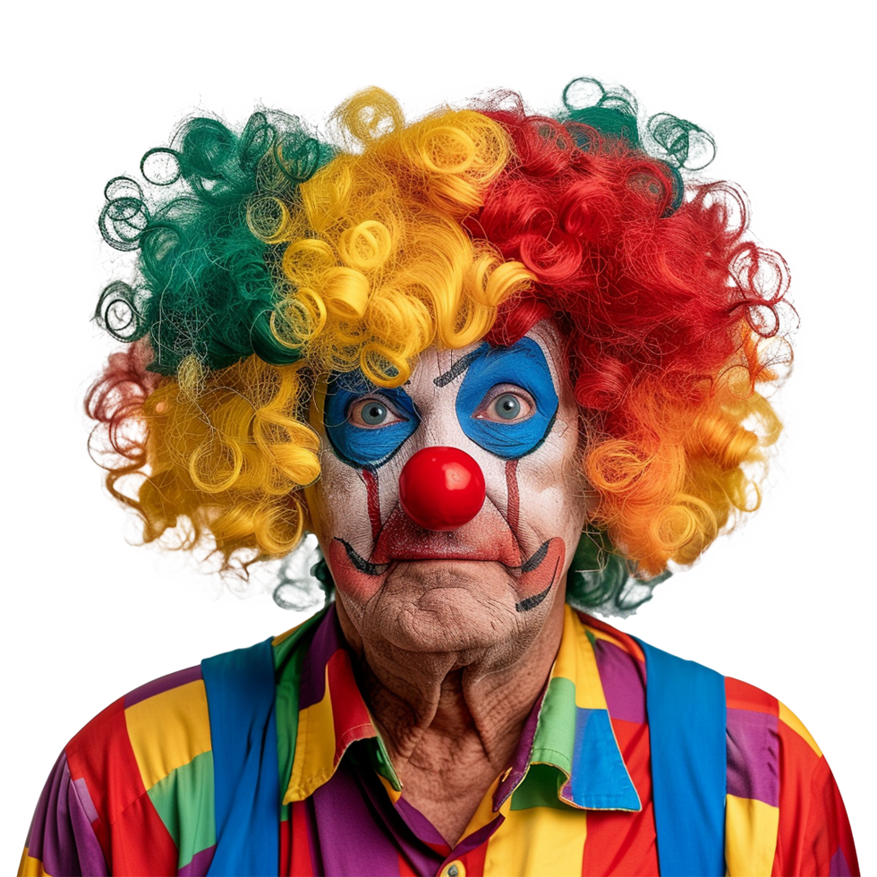A Portrait of a Senior Citizen Dressed in a Colorful Clown Costume with a Multicolored Wig png