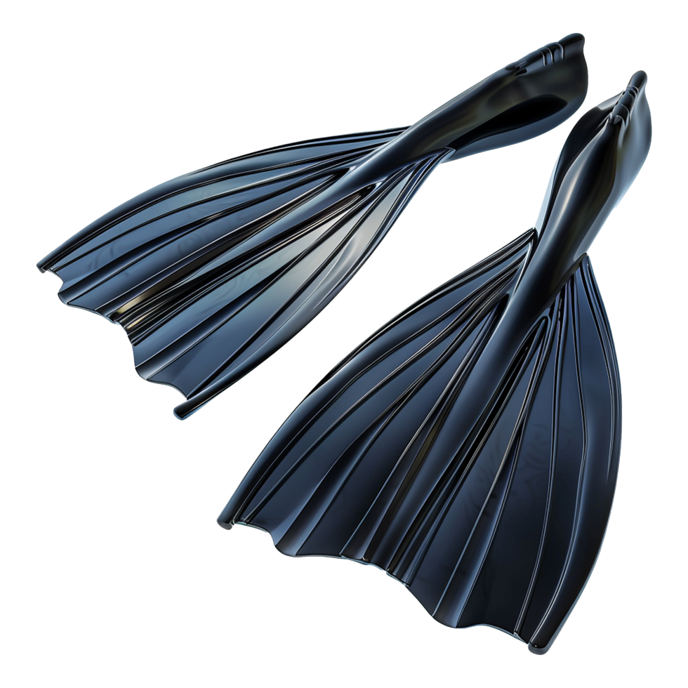 Sleek Black Scuba Diving Fins Pair High Gloss 3D Render Professional Equipment Underwater Gear Aquatic Sport png