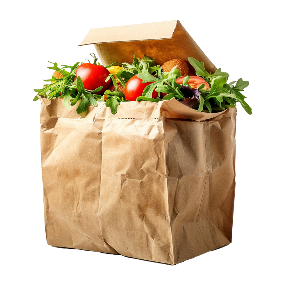 Fresh Vegetables and Fried Snacks in a Brown Paper Bag Grocery Shopping Healthy Eating png